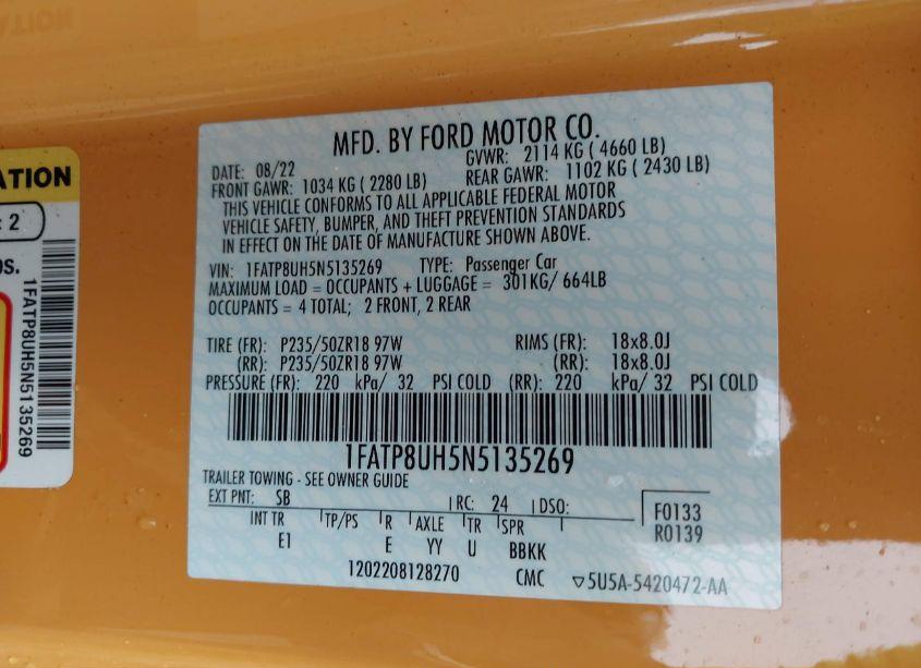 Photo 9 of 2022 Ford Mustang ECOBOOST PREMIUM (VIN 1FATP8UH5N5135269)
