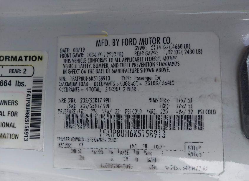 Photo 9 of 2019 Ford Mustang ECOBOOST (VIN 1FATP8UH6K5158913)