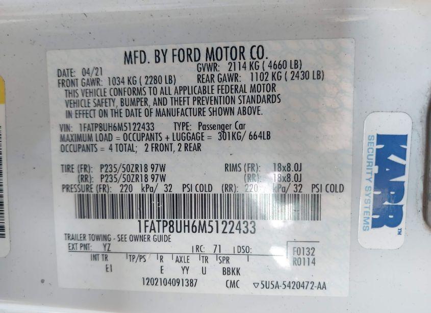 Photo 9 of 2021 Ford Mustang ECOBOOST PREMIUM (VIN 1FATP8UH6M5122433)