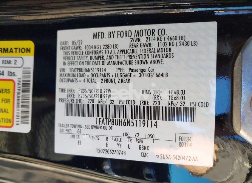 Photo 9 of 2022 Ford Mustang ECOBOOST PREMIUM (VIN 1FATP8UH6N5119114)