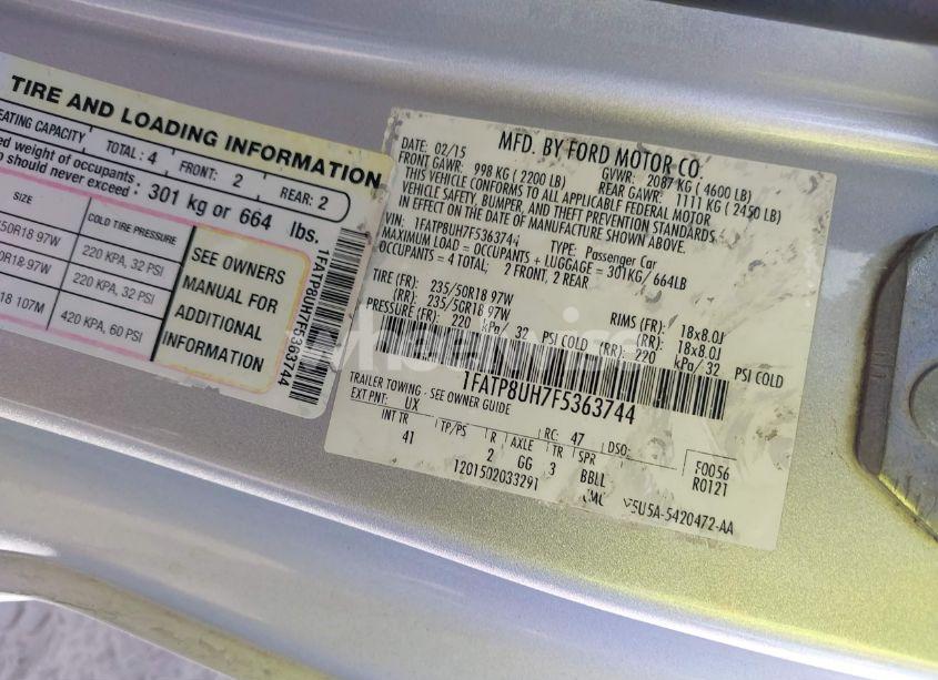 Photo 9 of 2015 Ford Mustang ECOBOOST PREMIUM (VIN 1FATP8UH7F5363744)