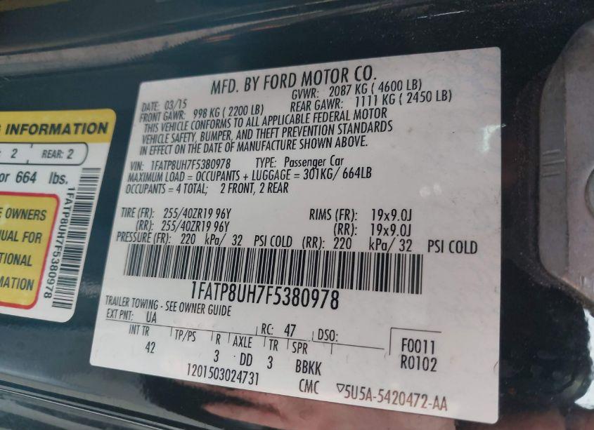 Photo 9 of 2015 Ford Mustang ECOBOOST PREMIUM (VIN 1FATP8UH7F5380978)