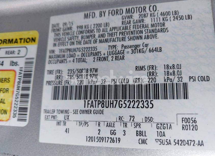 Photo 9 of 2016 Ford Mustang ECOBOOST PREMIUM (VIN 1FATP8UH7G5222335)