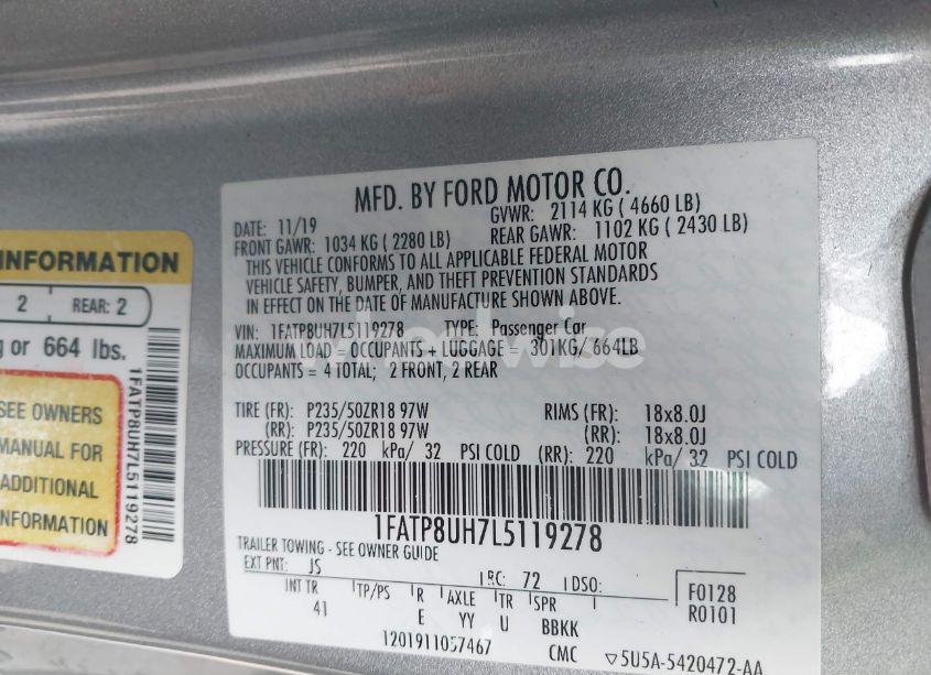 Photo 9 of 2020 Ford Mustang ECOBOOST PREMIUM (VIN 1FATP8UH7L5119278)