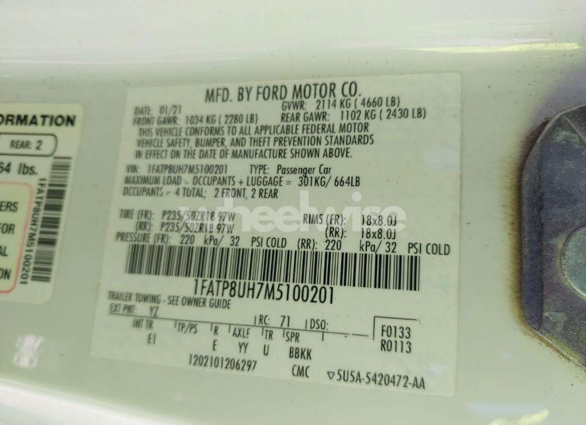 Photo 9 of 2021 Ford Mustang ECOBOOST PREMIUM (VIN 1FATP8UH7M5100201)
