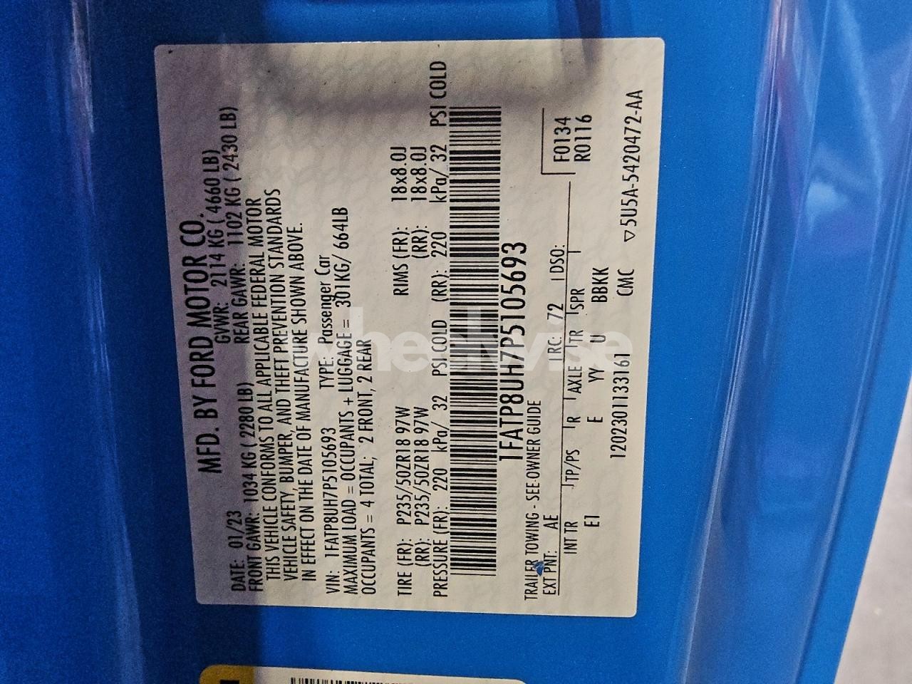 Photo 12 of 2023 FORD MUSTANG (VIN 1FATP8UH7P5105693)