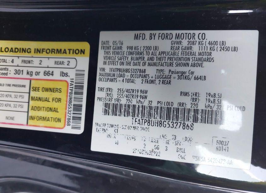 Photo 9 of 2016 Ford Mustang ECOBOOST PREMIUM (VIN 1FATP8UH8G5327868)