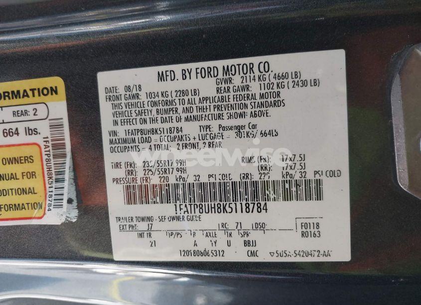 Photo 9 of 2019 Ford Mustang ECOBOOST (VIN 1FATP8UH8K5118784)