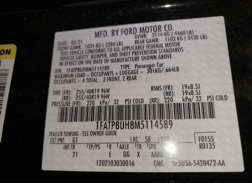 Photo 9 of 2021 Ford Mustang ECOBOOST (VIN 1FATP8UH8M5114589)
