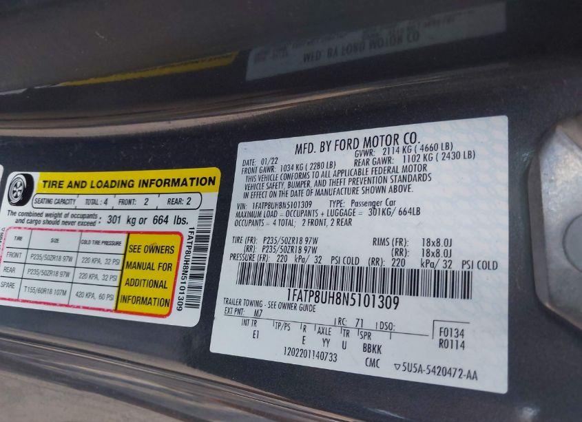 Photo 9 of 2022 Ford Mustang ECOBOOST PREMIUM (VIN 1FATP8UH8N5101309)