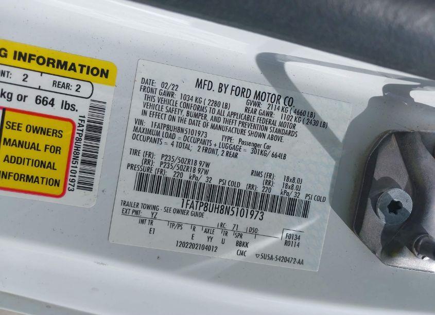 Photo 9 of 2022 Ford Mustang ECOBOOST PREMIUM (VIN 1FATP8UH8N5101973)