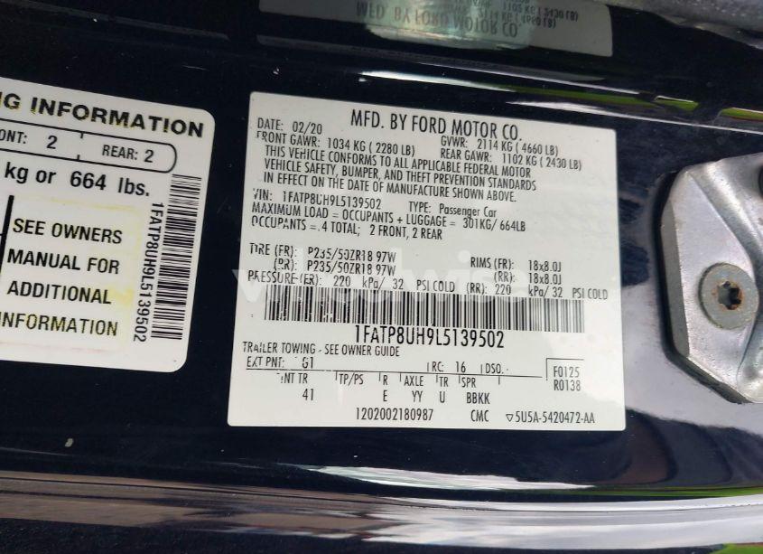 Photo 9 of 2020 Ford Mustang ECOBOOST PREMIUM (VIN 1FATP8UH9L5139502)