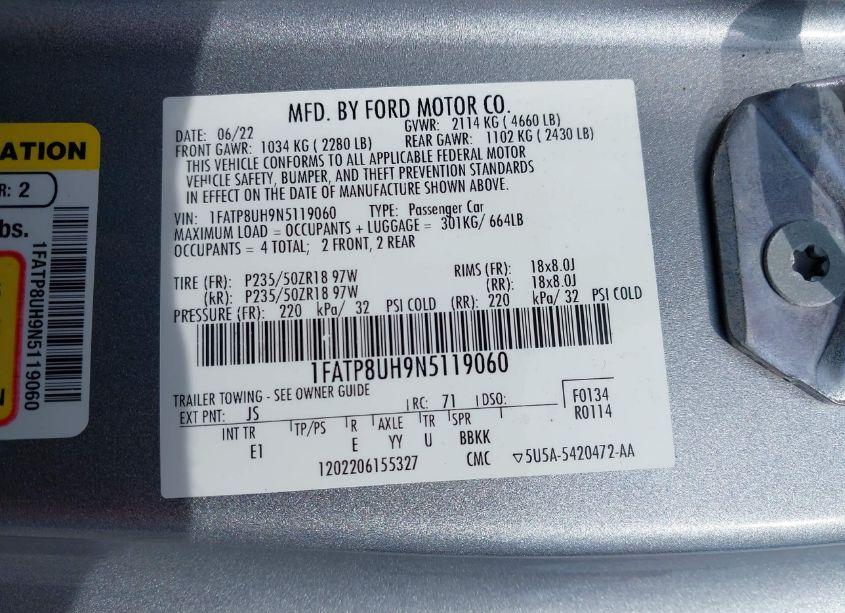 Photo 9 of 2022 Ford Mustang ECOBOOST PREMIUM (VIN 1FATP8UH9N5119060)