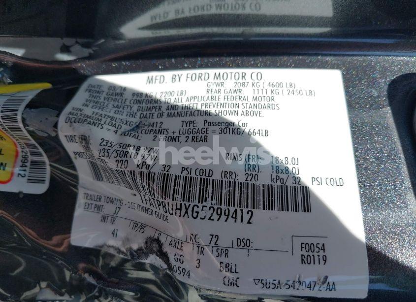 Photo 9 of 2016 Ford Mustang ECOBOOST PREMIUM (VIN 1FATP8UHXG5299412)