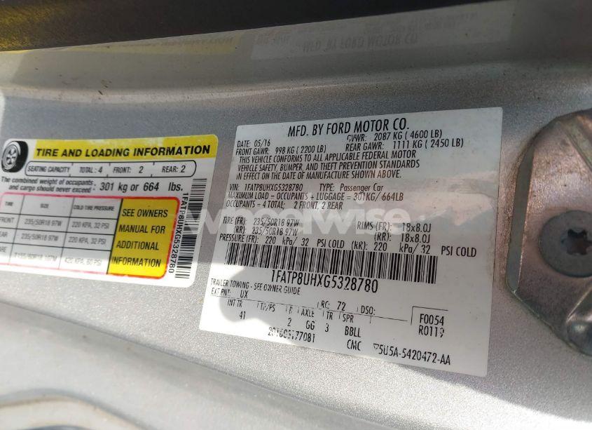 Photo 9 of 2016 Ford Mustang ECOBOOST PREMIUM (VIN 1FATP8UHXG5328780)