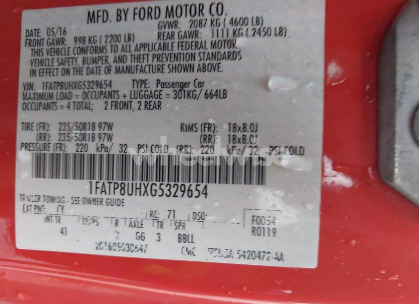 Photo 9 of 2016 Ford Mustang ECOBOOST PREMIUM (VIN 1FATP8UHXG5329654)