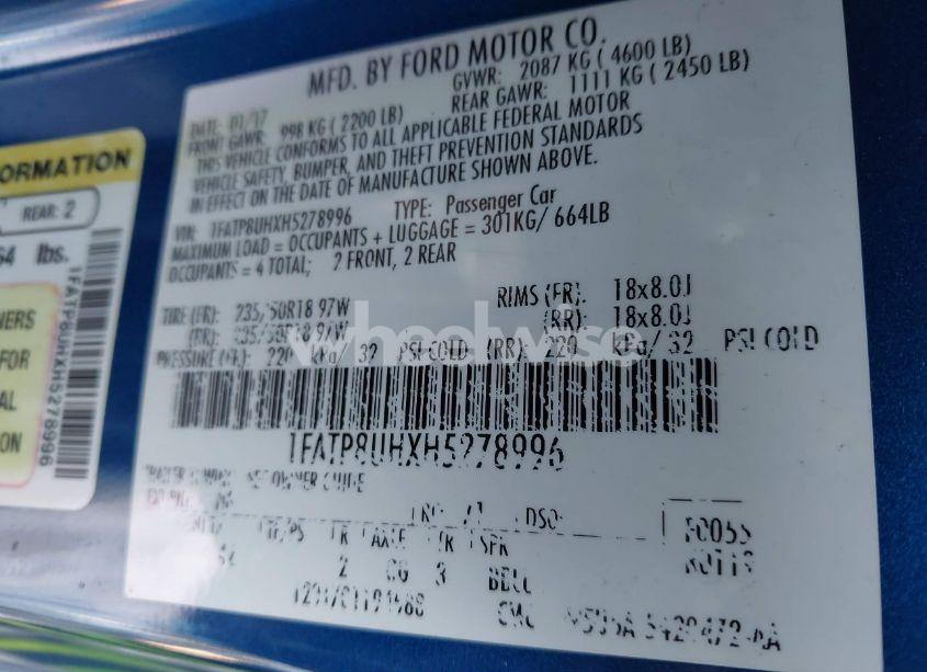 Photo 9 of 2017 Ford Mustang ECOBOOST PREMIUM (VIN 1FATP8UHXH5278996)