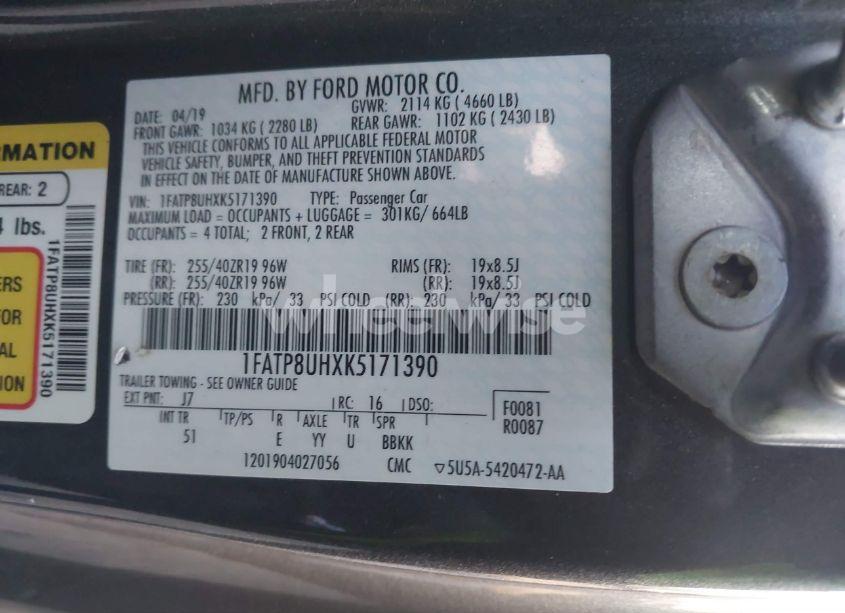 Photo 9 of 2019 Ford Mustang ECOBOOST PREMIUM (VIN 1FATP8UHXK5171390)