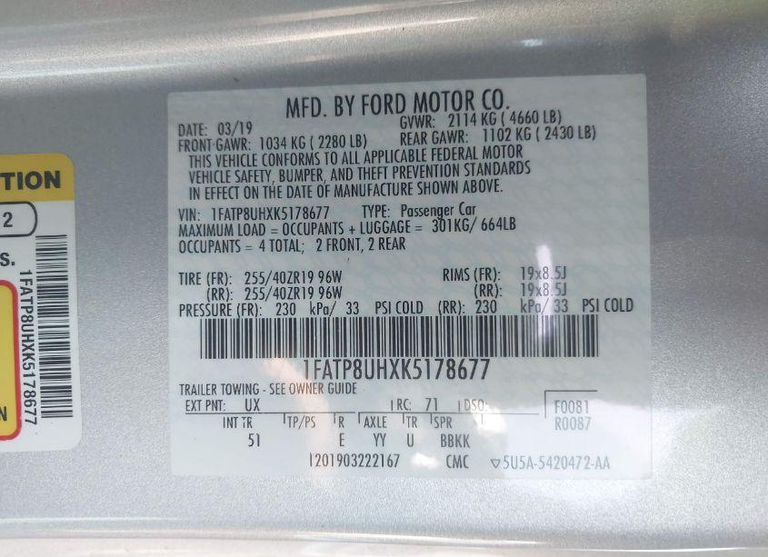 Photo 9 of 2019 Ford Mustang ECOBOOST PREMIUM (VIN 1FATP8UHXK5178677)