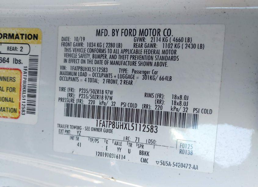 Photo 9 of 2020 Ford Mustang ECOBOOST PREMIUM (VIN 1FATP8UHXL5112583)