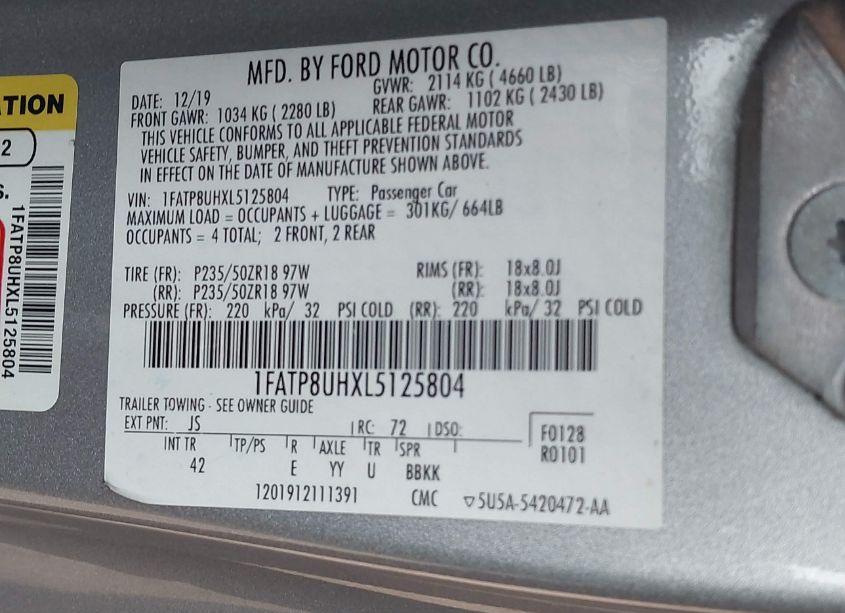 Photo 9 of 2020 Ford Mustang ECOBOOST PREMIUM (VIN 1FATP8UHXL5125804)