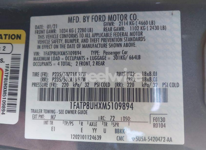 Photo 9 of 2021 Ford Mustang ECOBOOST PREMIUM (VIN 1FATP8UHXM5109894)