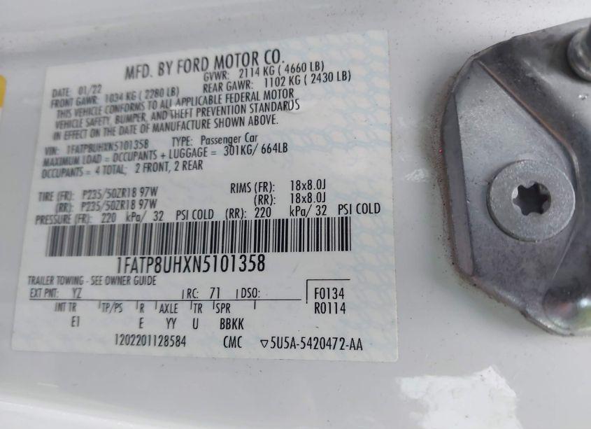 Photo 7 of 2022 Ford Mustang ECOBOOST PREMIUM (VIN 1FATP8UHXN5101358)
