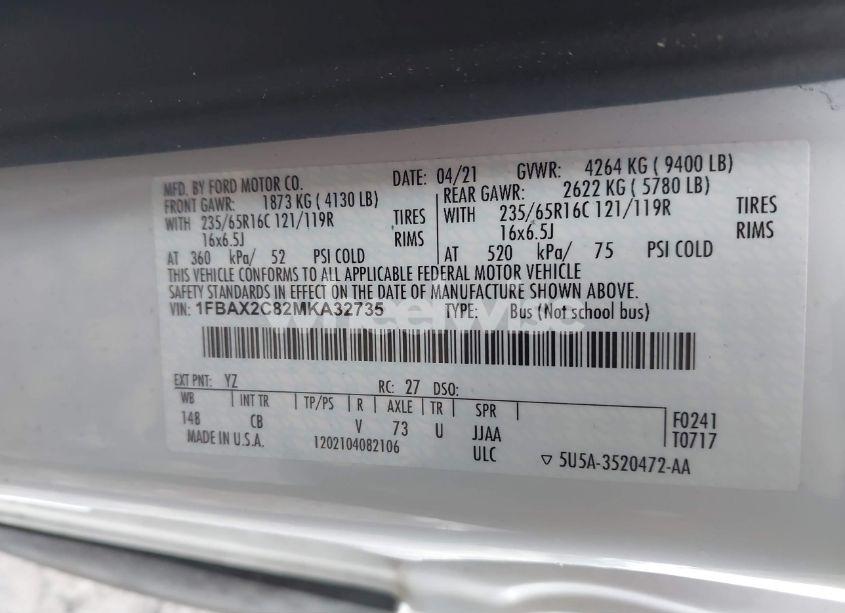 Photo 9 of 2021 Ford Transit-350 PASSENGER VAN XLT (VIN 1FBAX2C82MKA32735)