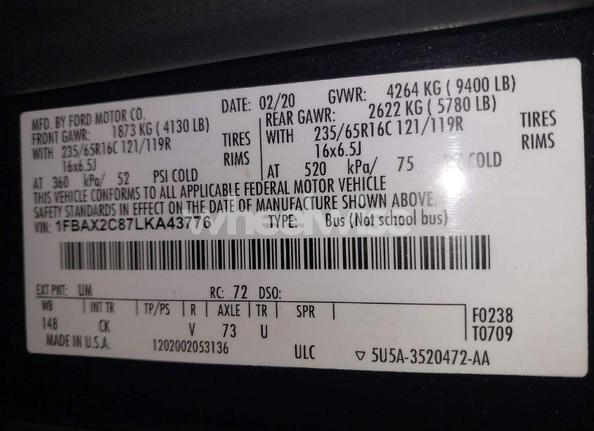 Photo 9 of 2020 Ford Transit-350 PASSENGER VAN XLT (VIN 1FBAX2C87LKA43776)