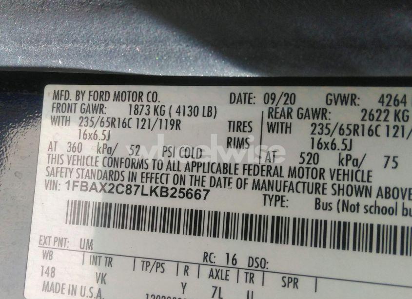 Photo 9 of 2020 Ford Transit-350 PASSENGER VAN XL (VIN 1FBAX2C87LKB25667)