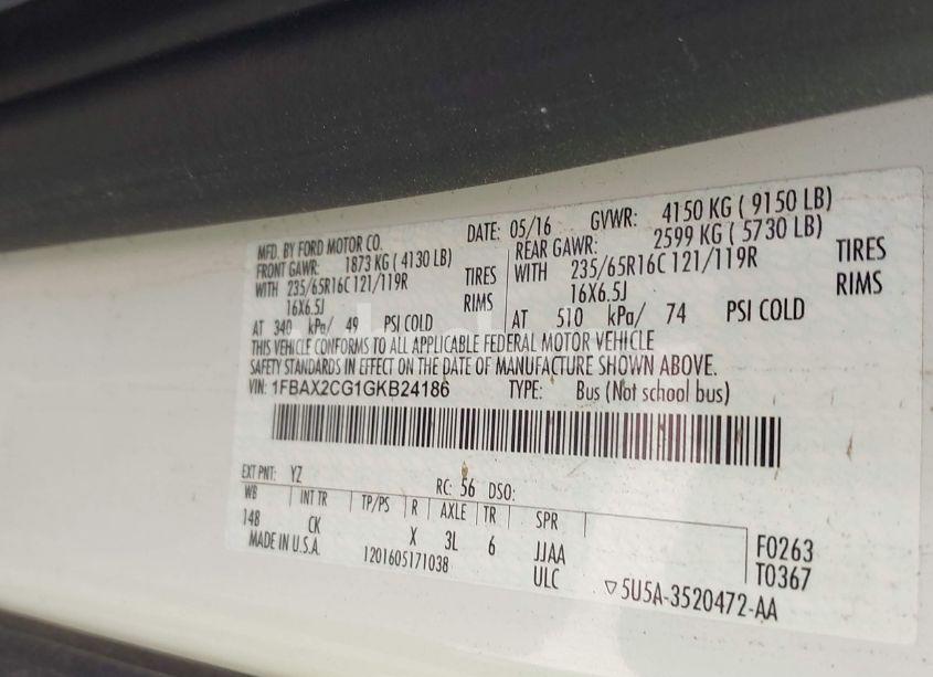 Photo 9 of 2016 Ford Transit-350 XLT (VIN 1FBAX2CG1GKB24186)
