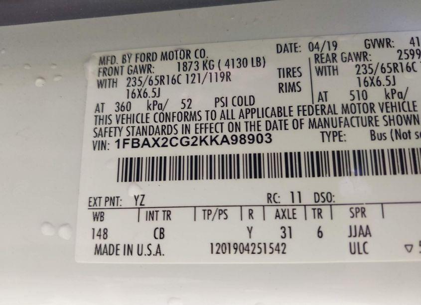 Photo 9 of 2019 Ford Transit-350 XLT (VIN 1FBAX2CG2KKA98903)