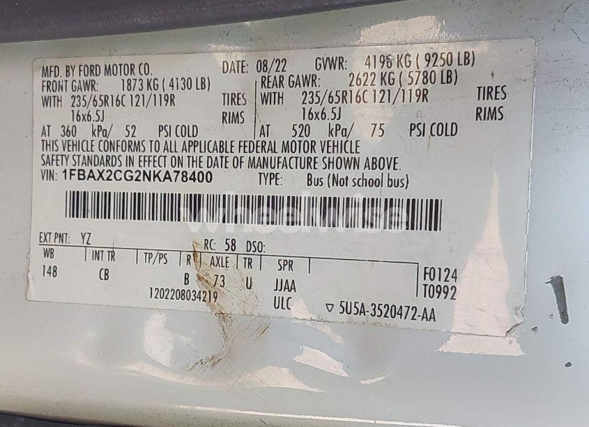 Photo 9 of 2022 Ford Transit-350 PASSENGER VAN XLT (VIN 1FBAX2CG2NKA78400)