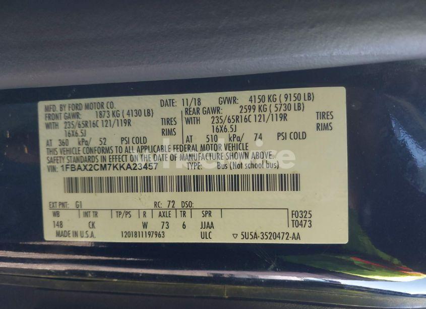 Photo 9 of 2019 Ford Transit-350 XLT (VIN 1FBAX2CM7KKA23457)