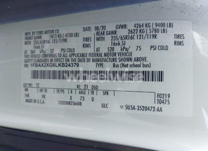 Photo 9 of 2020 Ford Transit-350 PASSENGER VAN XL (VIN 1FBAX2XG6LKB24379)