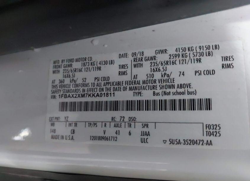 Photo 9 of 2019 Ford Transit-350 XLT (VIN 1FBAX2XM7KKA01811)