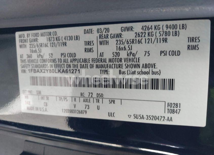 Photo 9 of 2020 Ford Transit-350 PASSENGER VAN XLT (VIN 1FBAX2Y80LKA61271)