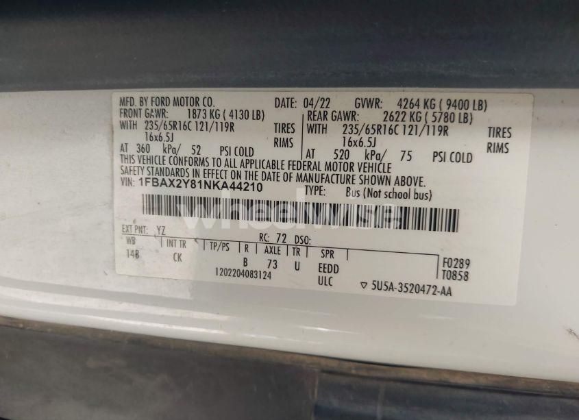 Photo 9 of 2022 Ford Transit-350 PASSENGER VAN XLT (VIN 1FBAX2Y81NKA44210)