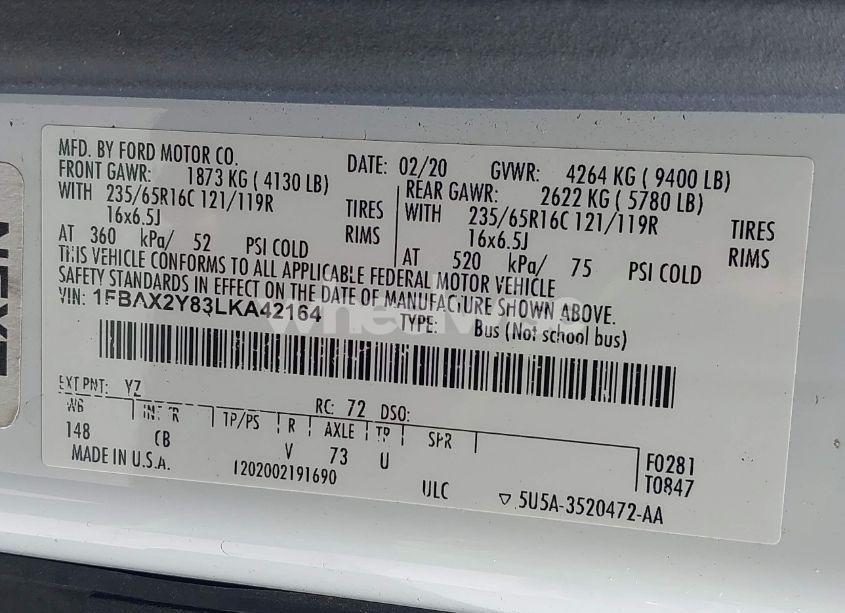 Photo 9 of 2020 Ford Transit-350 PASSENGER VAN XLT (VIN 1FBAX2Y83LKA42164)