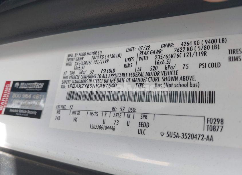 Photo 9 of 2022 Ford Transit-350 PASSENGER VAN XL (VIN 1FBAX2Y85NKA67540)