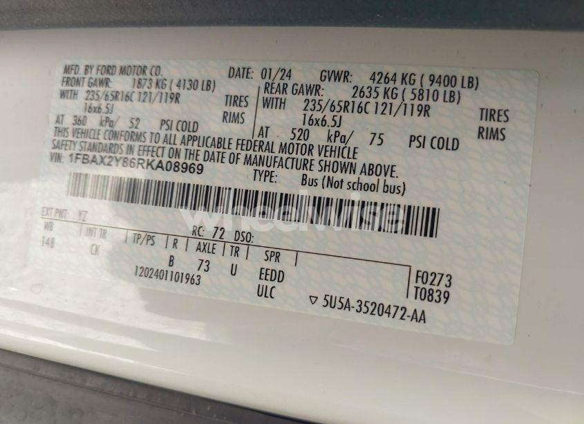 Photo 9 of 2024 Ford Transit-350 PASSENGER VAN XLT (VIN 1FBAX2Y86RKA08969)