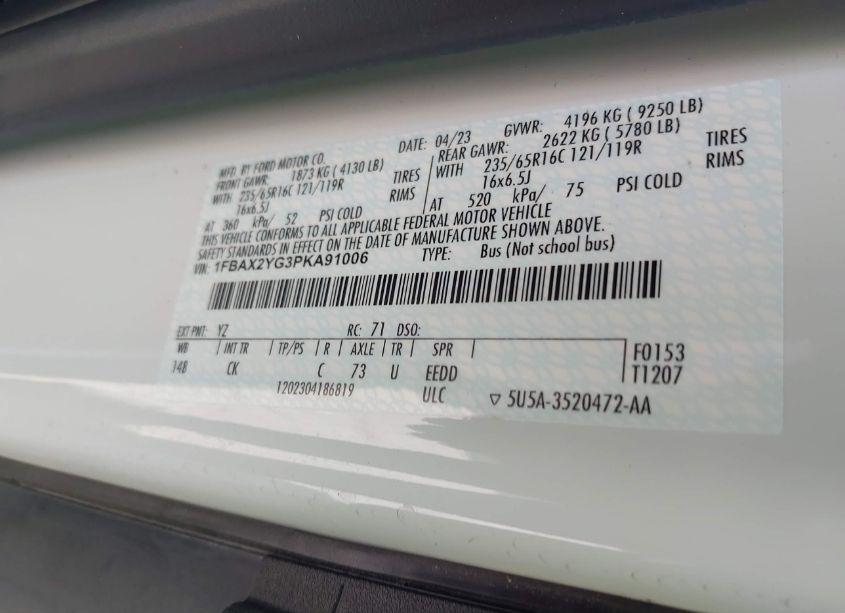 Photo 9 of 2023 Ford Transit-350 PASSENGER VAN XLT (VIN 1FBAX2YG3PKA91006)