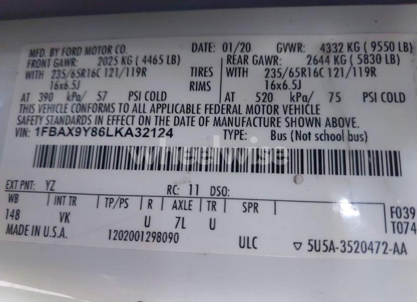 Photo 8 of 2020 Ford Transit-350 PASSENGER VAN XL (VIN 1FBAX9Y86LKA32124)