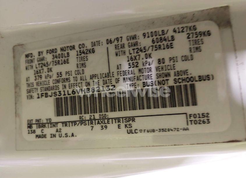 Photo 9 of 1997 Ford Club WAGON XL/XLT (VIN 1FBJS31L6VHB82132)