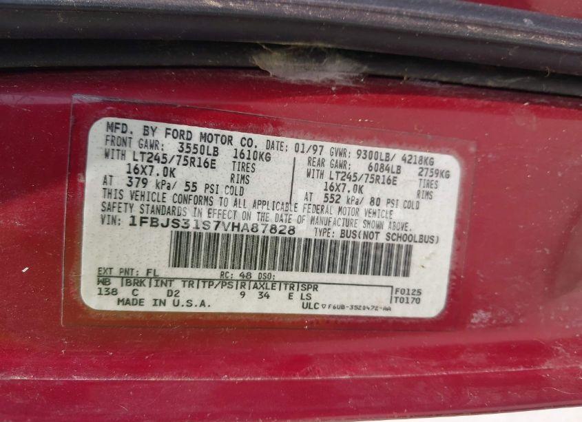 Photo 9 of 1997 Ford Club WAGON XL/XLT (VIN 1FBJS31S7VHA87828)