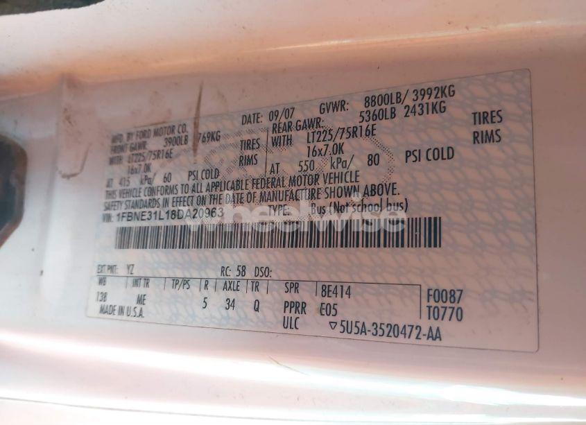 Photo 9 of 2008 Ford E-350 SUPER DUTY XL/XLT (VIN 1FBNE31L18DA20963)