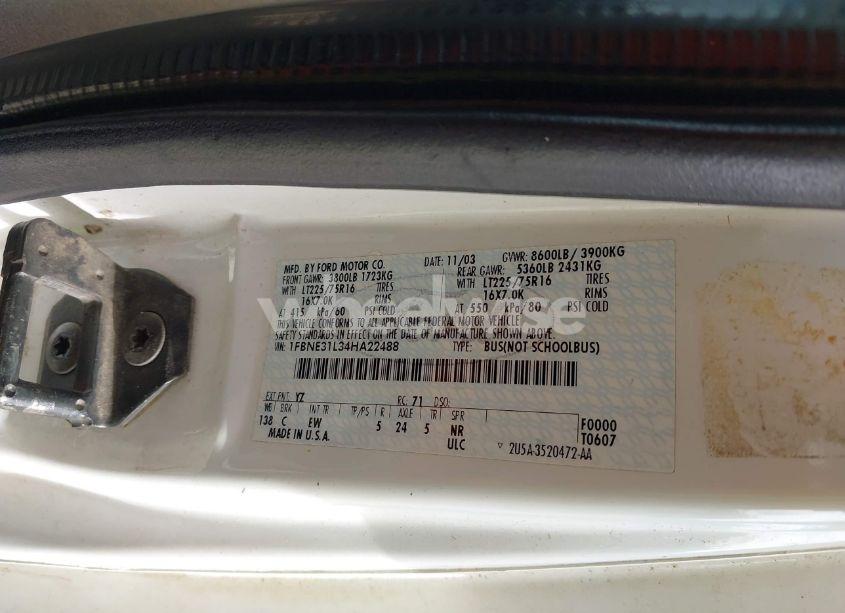 Photo 9 of 2004 Ford E-350 SUPER DUTY CHATEAU/XL/XLT (VIN 1FBNE31L34HA22488)