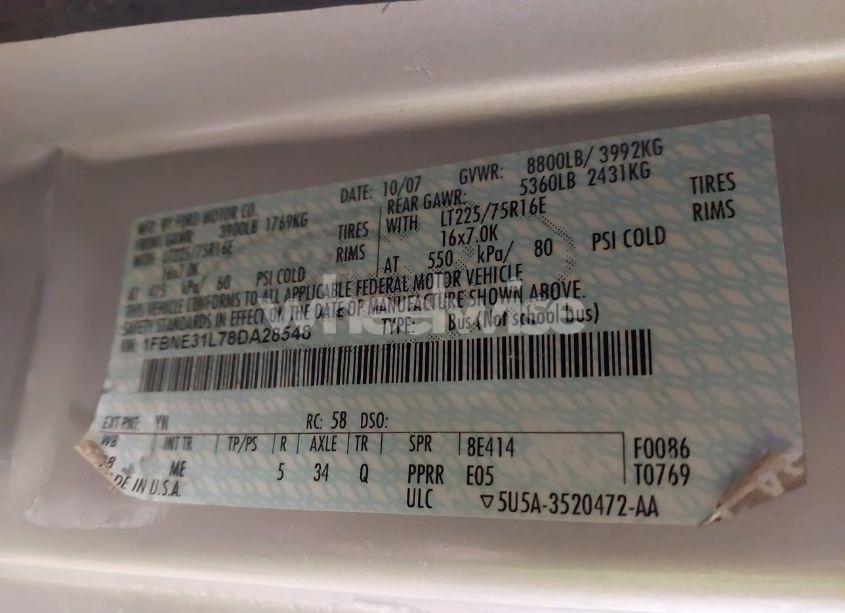 Photo 9 of 2008 Ford E-350 SUPER DUTY XL/XLT (VIN 1FBNE31L78DA28548)