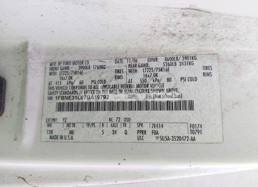 Photo 9 of 2007 Ford E-350 SUPER DUTY (VIN 1FBNE31L87DA19792)