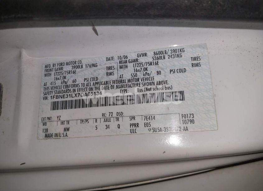 Photo 9 of 2007 Ford E-350 SUPER DUTY XL/XLT (VIN 1FBNE31LX7DA05134)